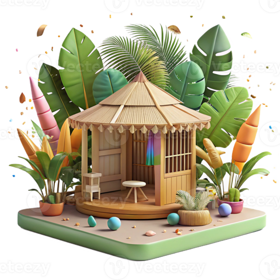 wonderful artistic Bamboo House with Tropical Garden Transparent Background original png