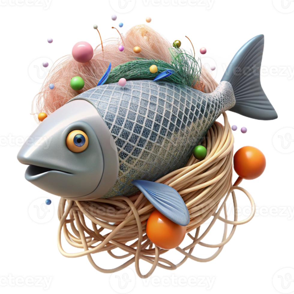 vibrant minimalist Fish Entangled in Fishing Gear Isolated Element authentic png