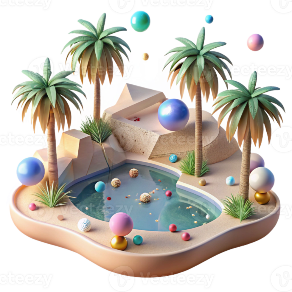 beautiful rustic Desert Oasis Palm Trees and Water Cutout Green Blue high resolution png