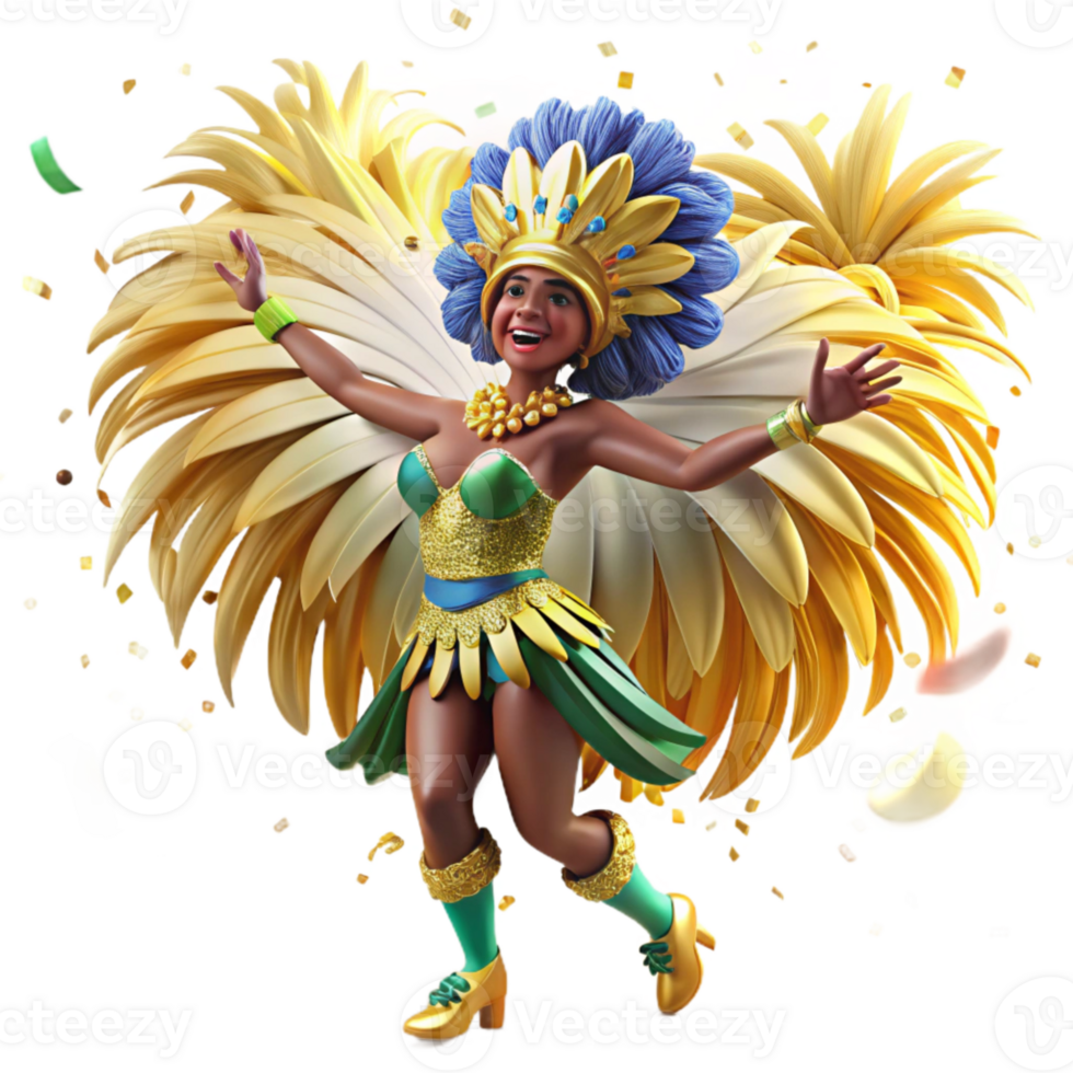 extraordinary artistic Brazilian Samba Dancer Feathered Costume Isolated premium png