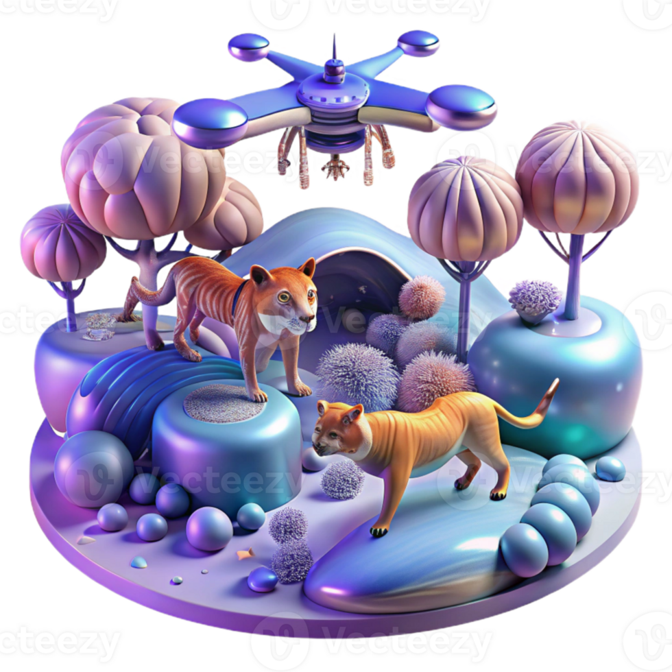 serene artistic Dusk Drone Observing Tiger Family Transparent genuine png