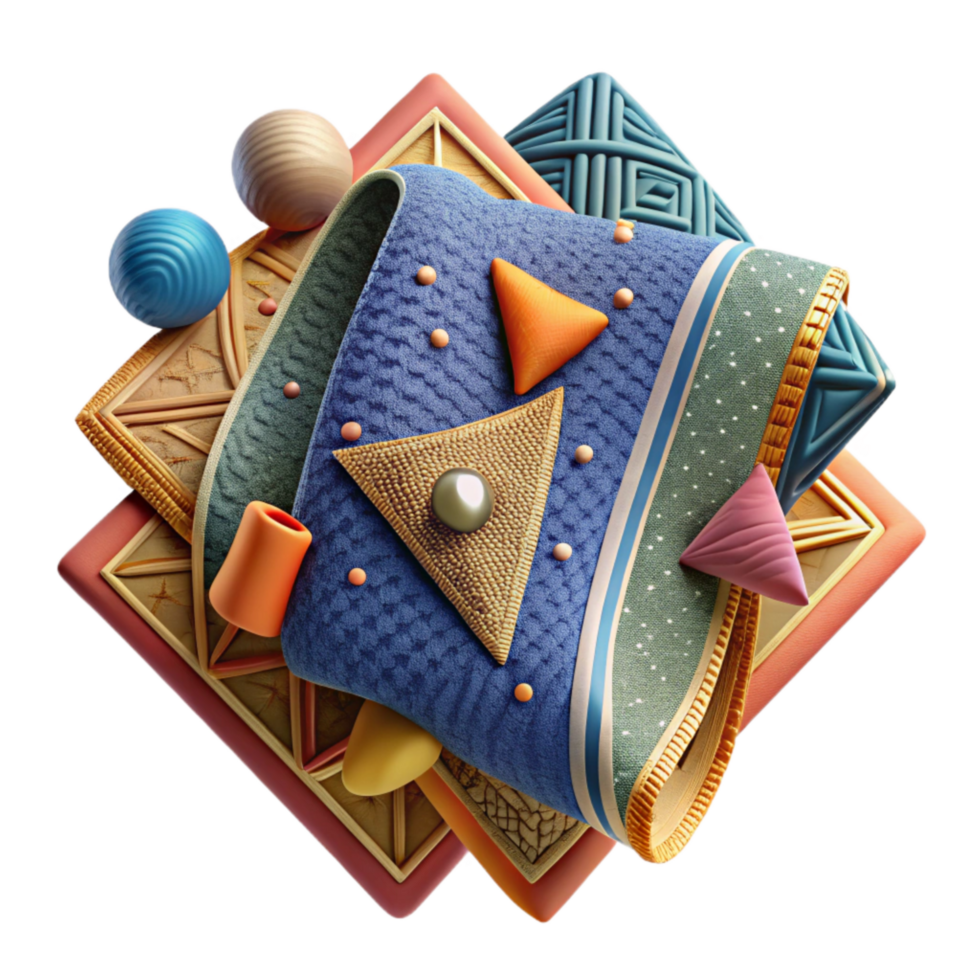vibrant creative Embroidered Textile Pattern with Geometric Shapes Isolated professional png
