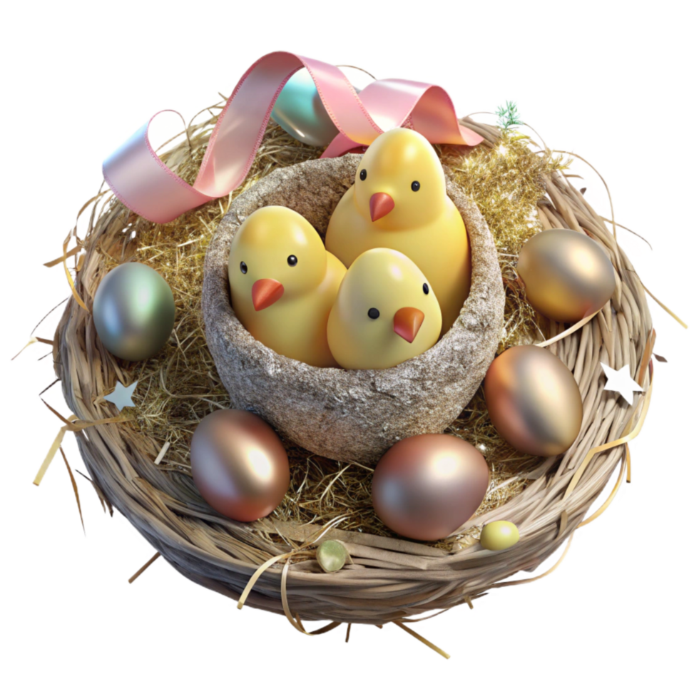 elegant modern Bird Nest with Chicks Cutout on Transparent Background png
