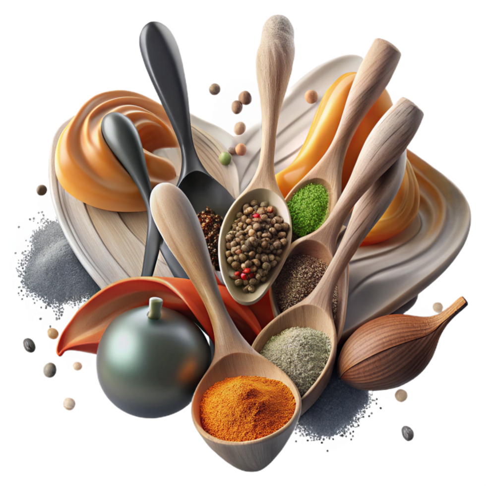 beautiful classic Assortment of Spices in Spoons Transparent Background premium png