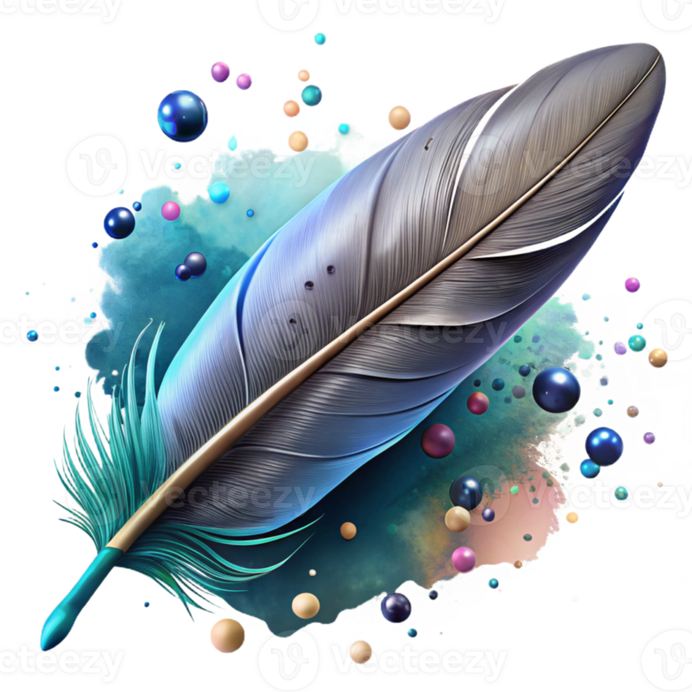 serene classic Bird Feather with Ink Splatter Effect Isolated Element high resolution png