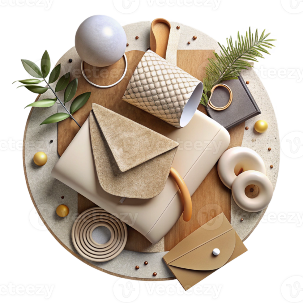 extraordinary abstract Eco Friendly Office Supplies Flat Lay Isolated on White Background authentic png