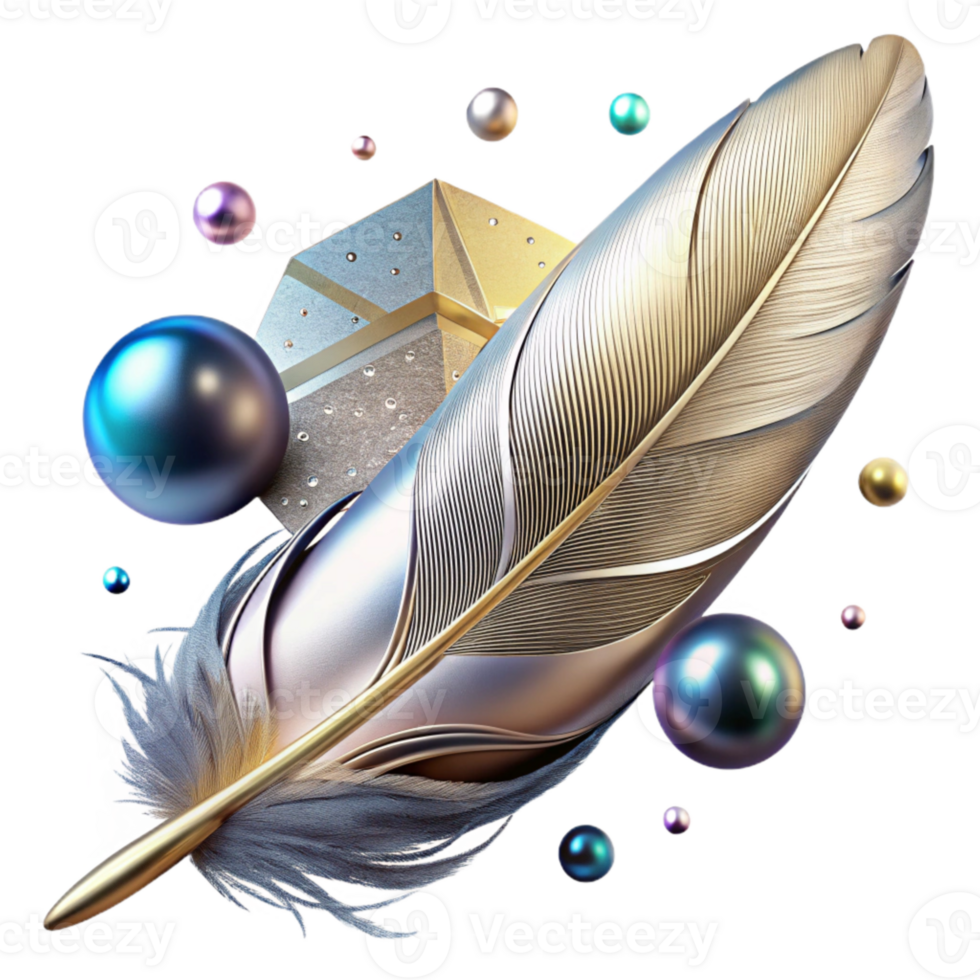 serene creative Bird Feather with Metallic Sheen Cutout original png
