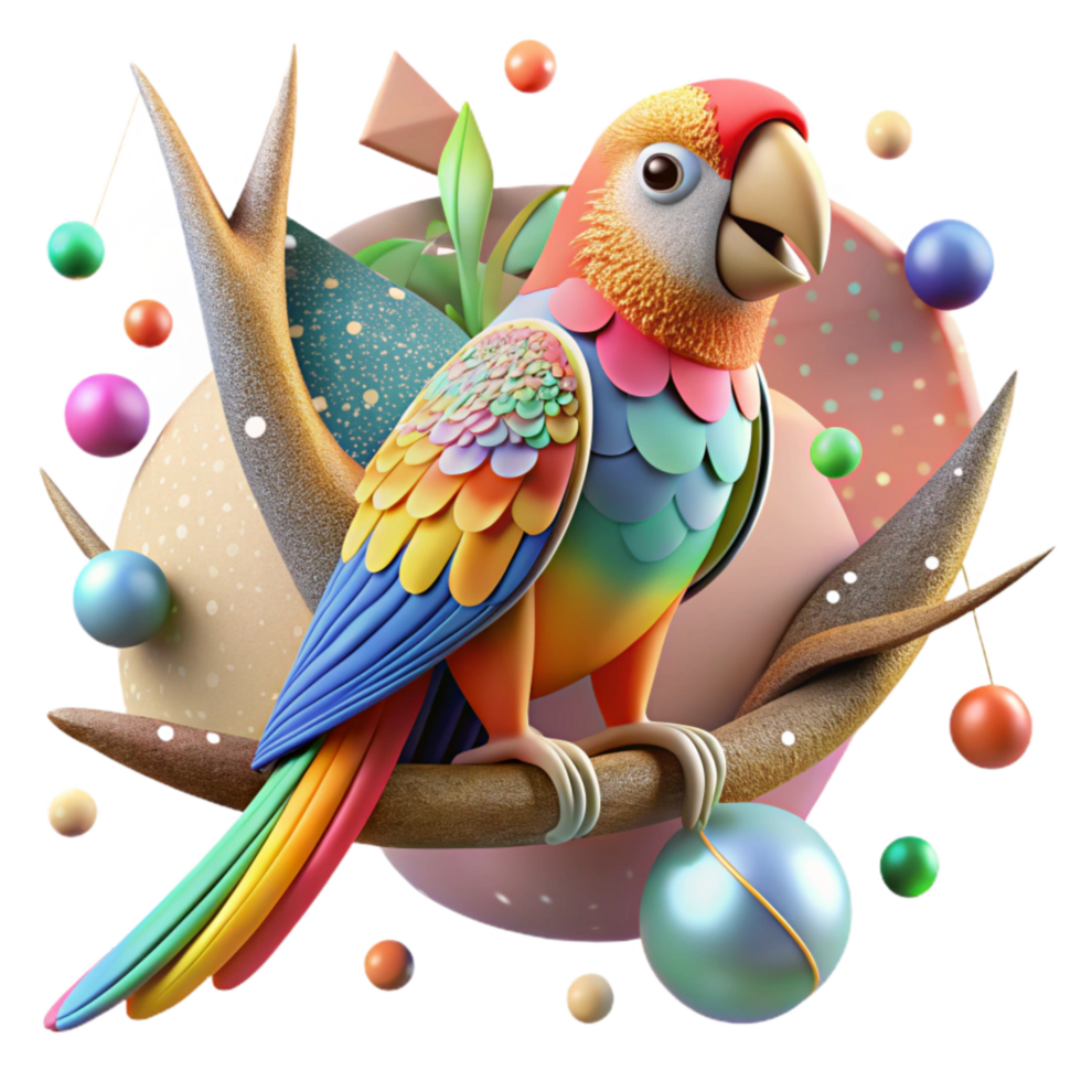 extraordinary rustic Colorful Parrot on Branch Isolated exclusive png