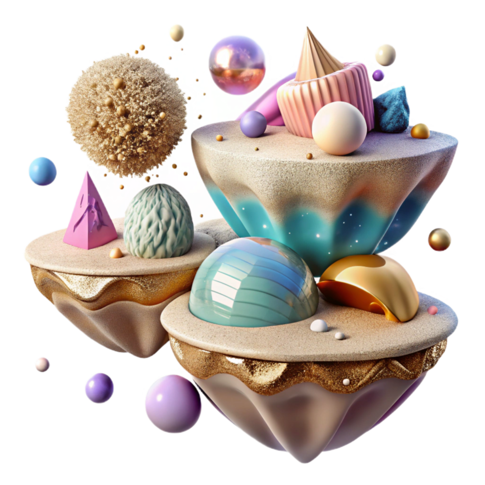 dramatic creative Floating Islands Representing Different Theories Transparent high quality png