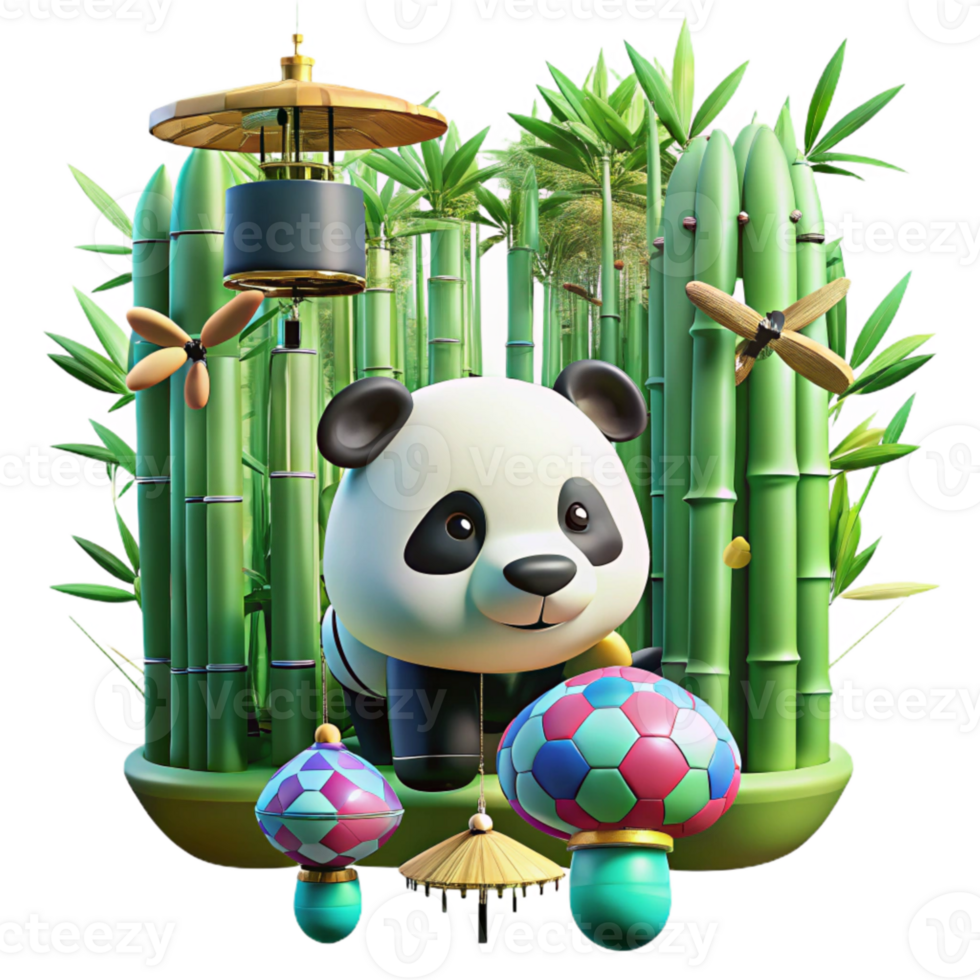 wonderful vintage Drone Monitoring Giant Panda in Bamboo Transparent Background detailed png
