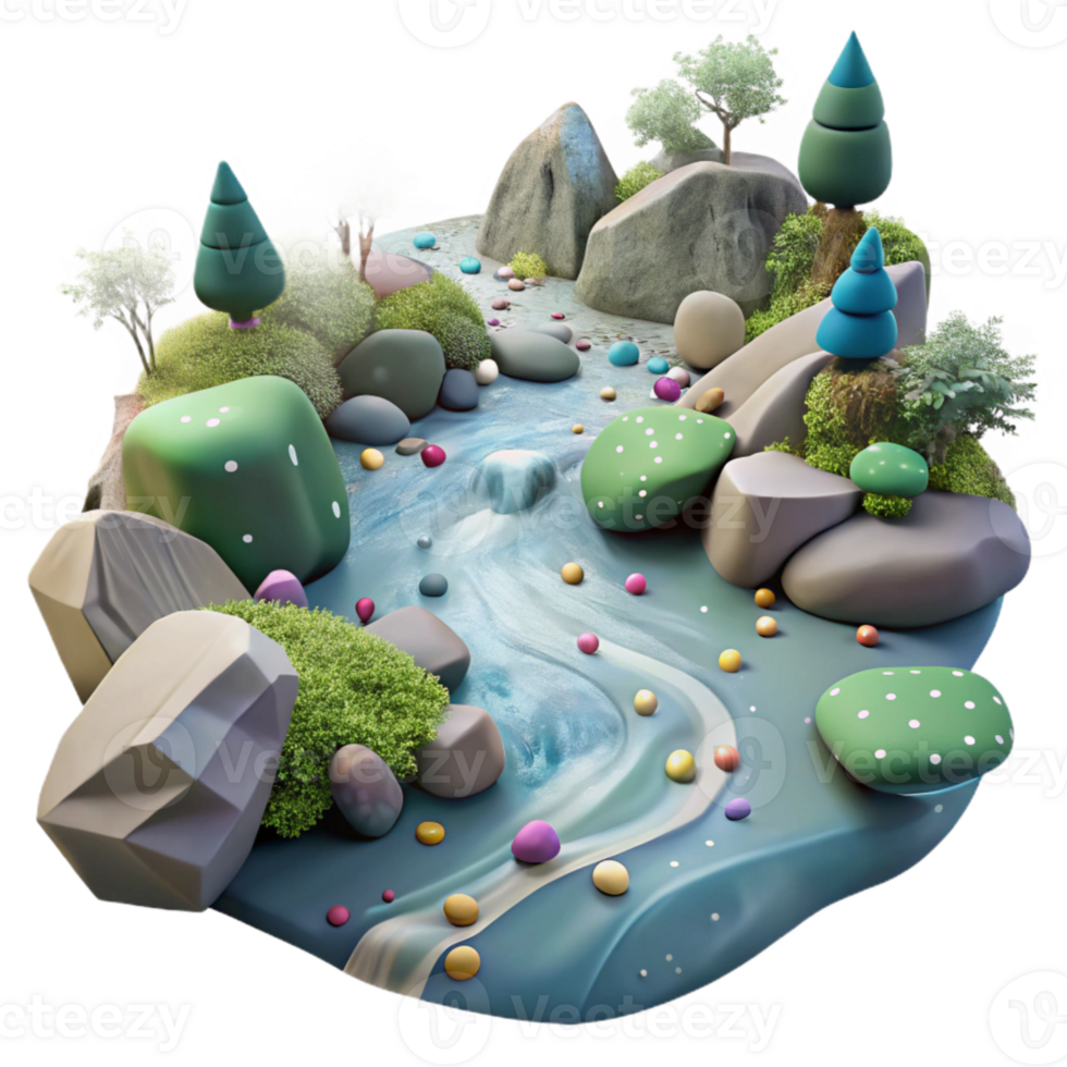 vibrant traditional Forest Stream Rocks Closeup Transparent Background professional png
