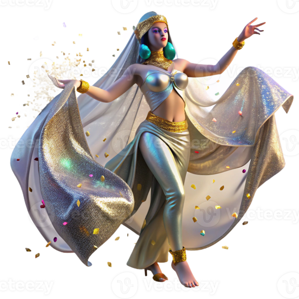 dramatic vintage Belly Dancer Flowing Veil Transparent Background Shimmering Fabric original png