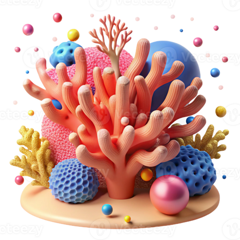 magnificent modern Coral Reef and Colorful Sponge Cutout Isolated high resolution png