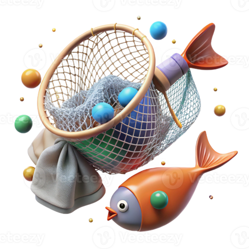 beautiful artistic Full Fishing Net Cutout Isolated Element Fish Visible detailed png