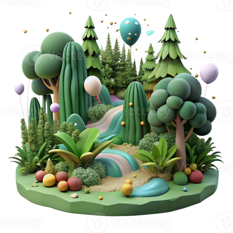 vibrant abstract Forest Landscape with Lush Greenery Cutout authentic png