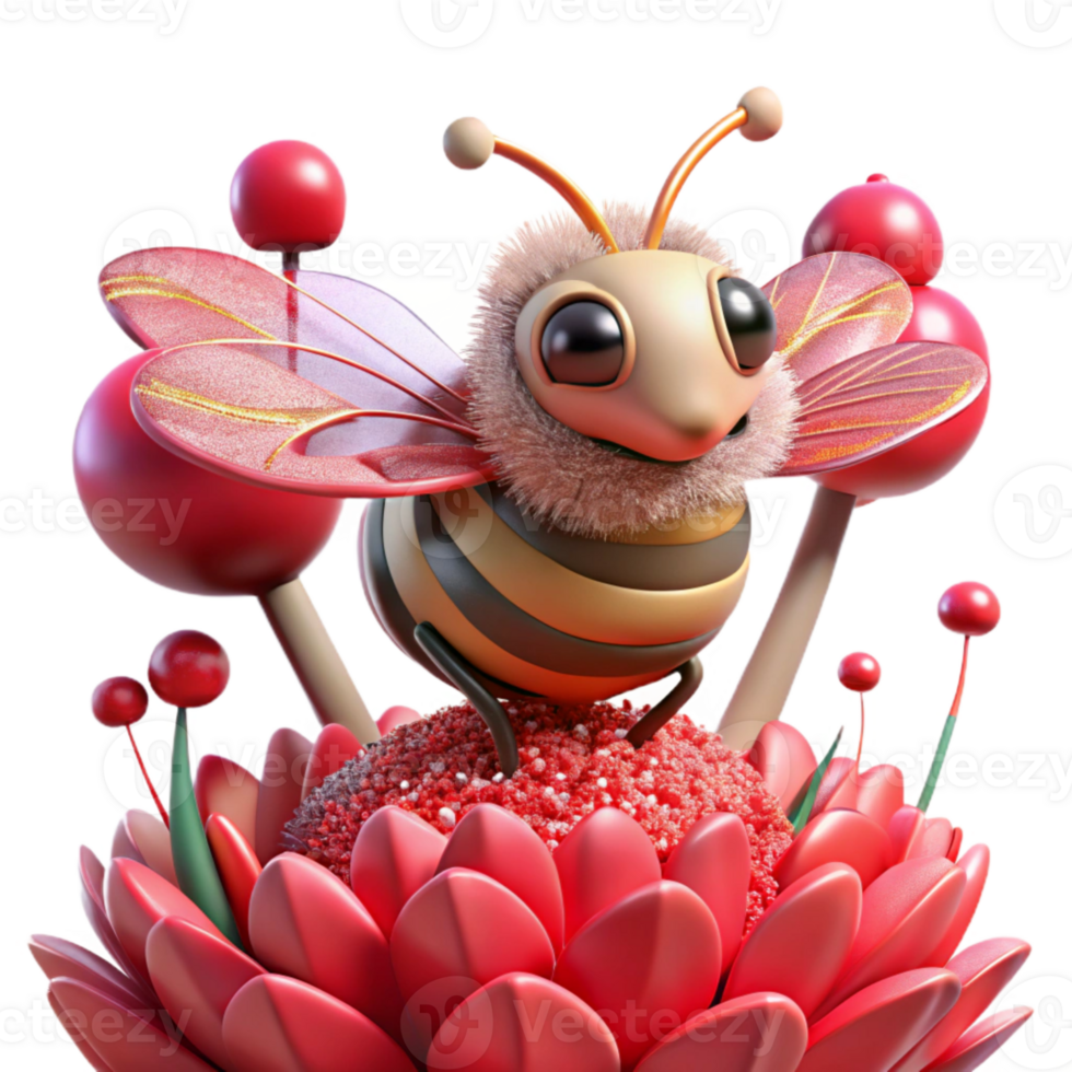 serene vintage Bee on Red Clover Flower Close Up Transparent Background high resolution png