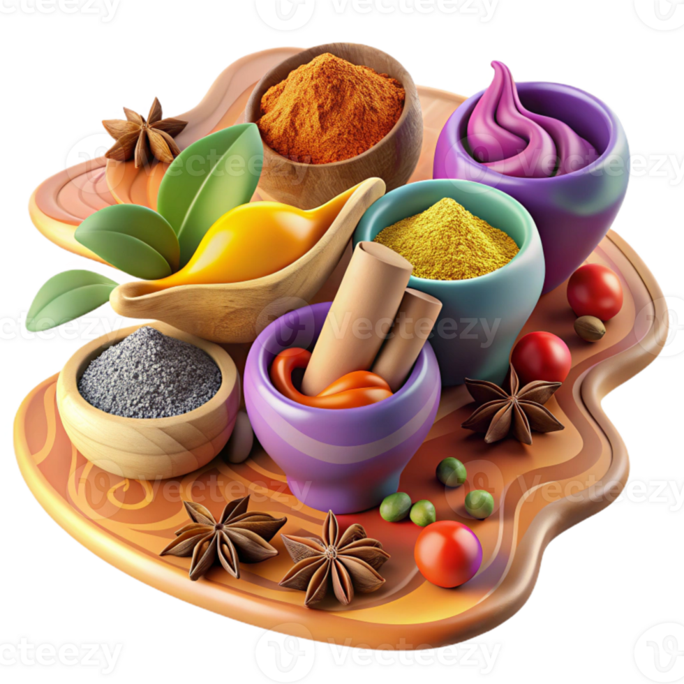 serene modern Assortment of Spices Cutout Vibrant Colors high resolution png