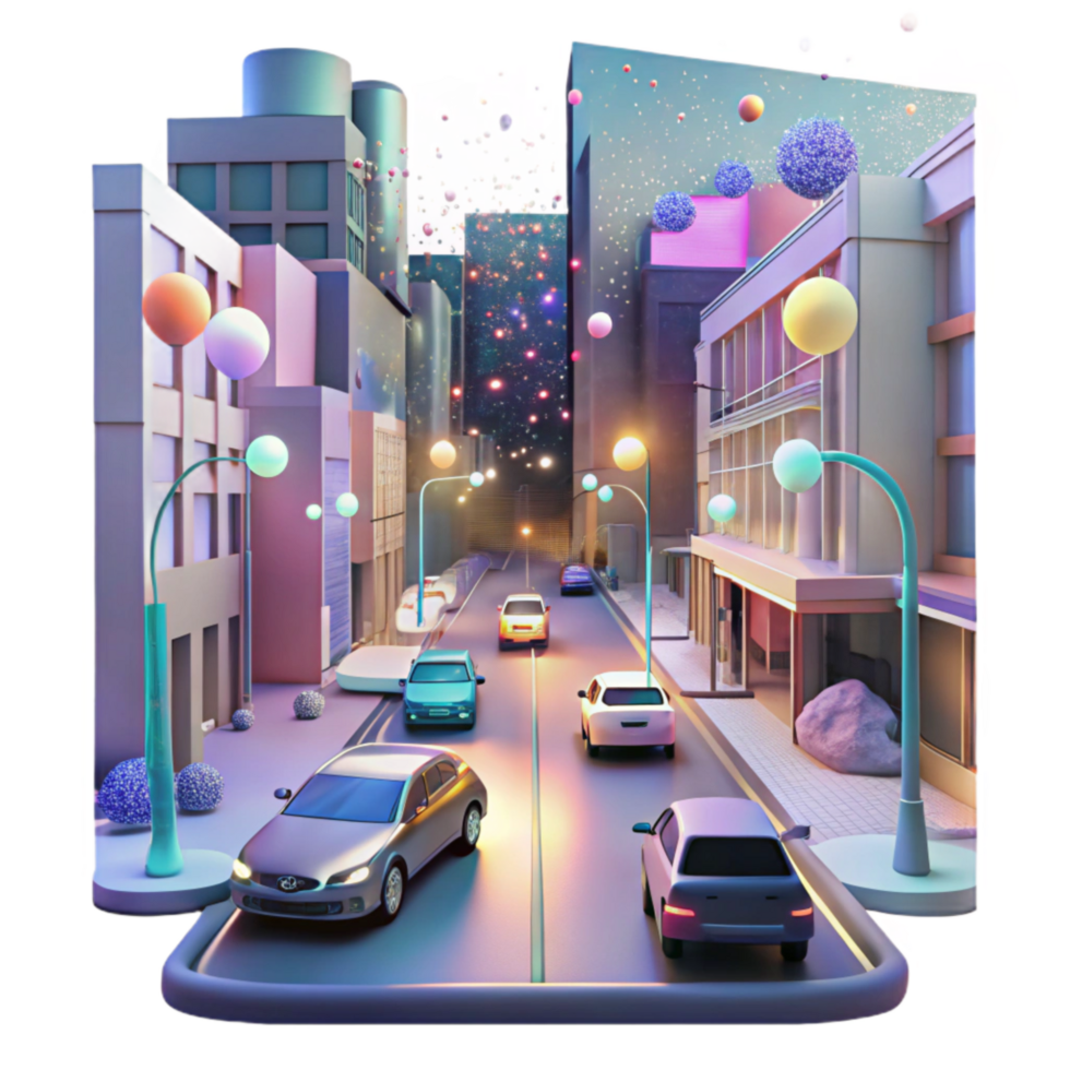 impressive artistic City Street with Cars at Night Transparent high quality png
