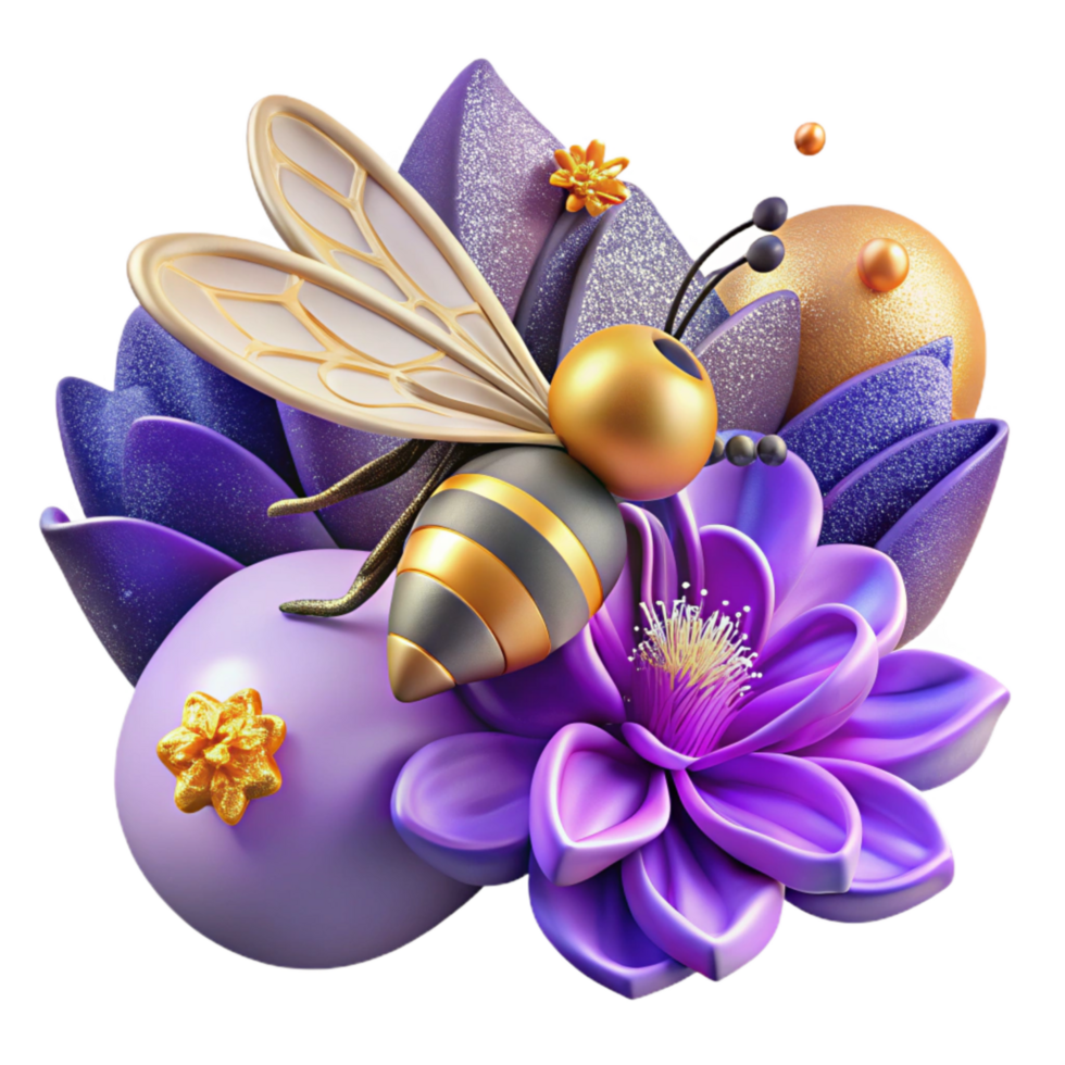 extraordinary abstract Bee on Wildflower Purple Hues Cutout professional png