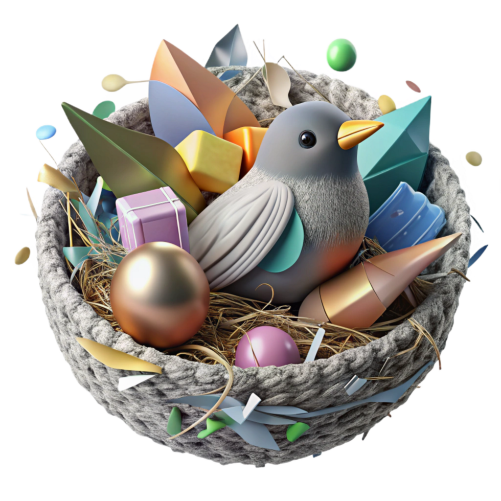 magnificent modern Bird in Nest Made From Recycled Materials Transparent Background high resolution png