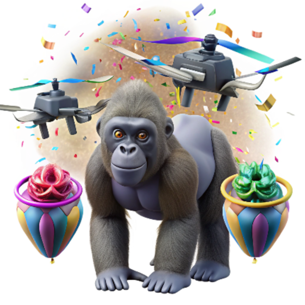 magnificent vintage Drone Observing Mountain Gorilla Infant Transparent Background exclusive png