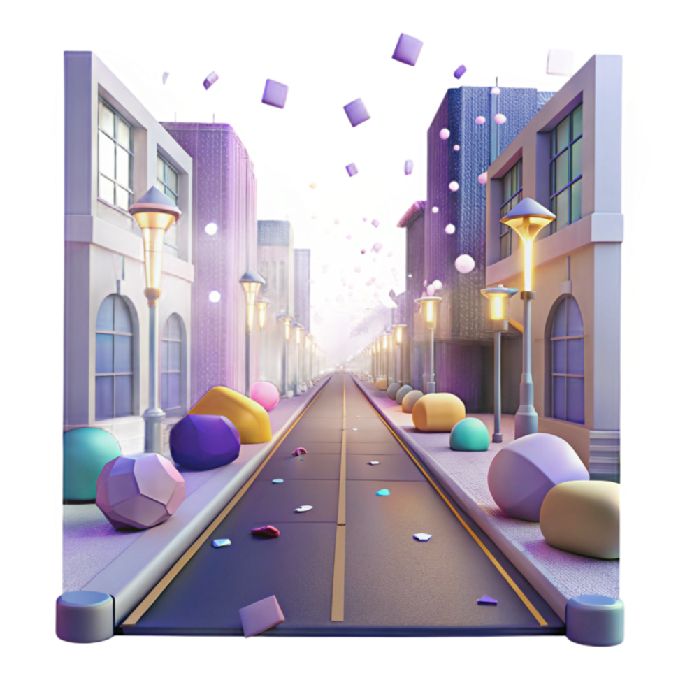 serene traditional Empty City Street at Night Isolated Element exclusive png