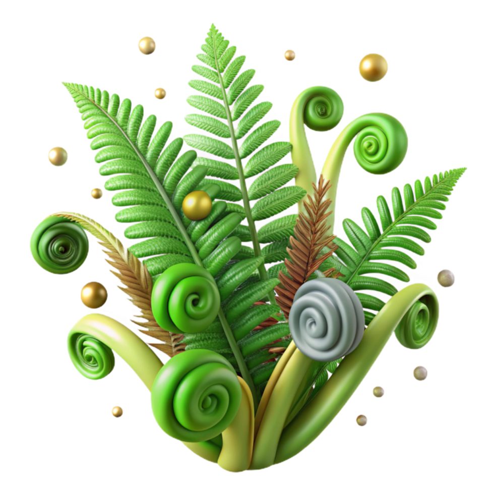 dramatic vintage Fern Fronds Unfurling Green Shoots Transparent Element detailed png