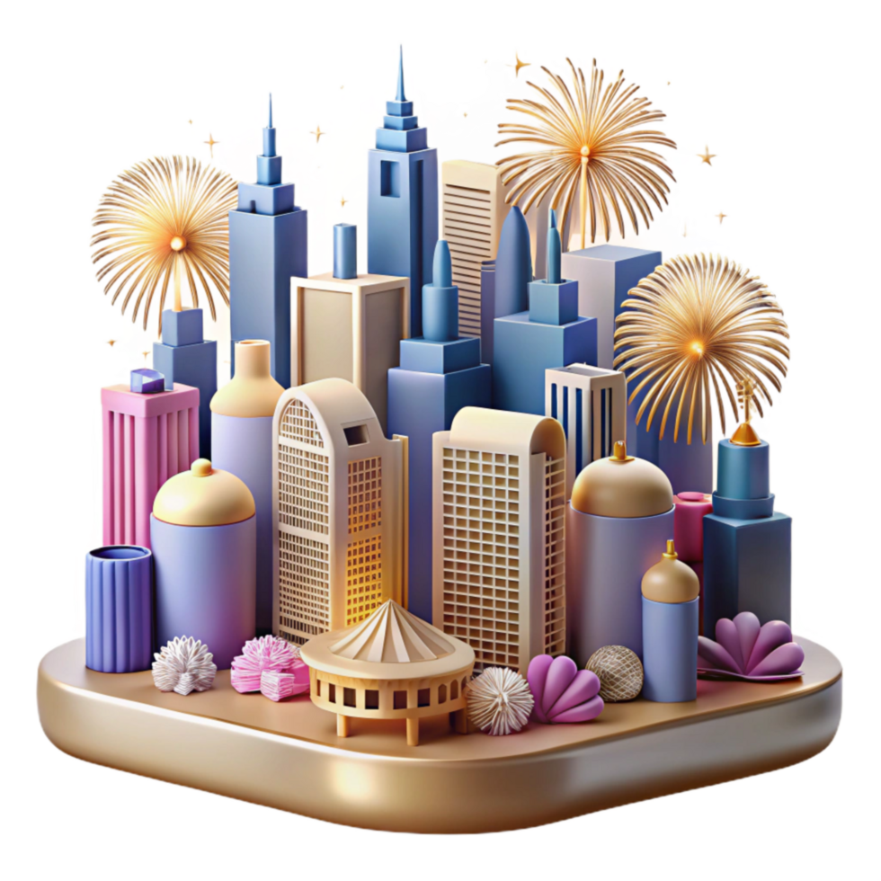 magnificent artistic City Skyline with Fireworks Cutout high quality png