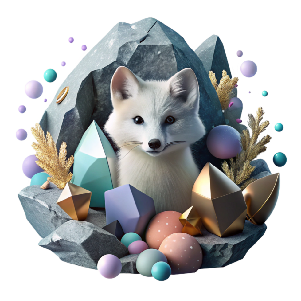 extraordinary creative Arctic Fox Hiding in Rocks Cutout professional png