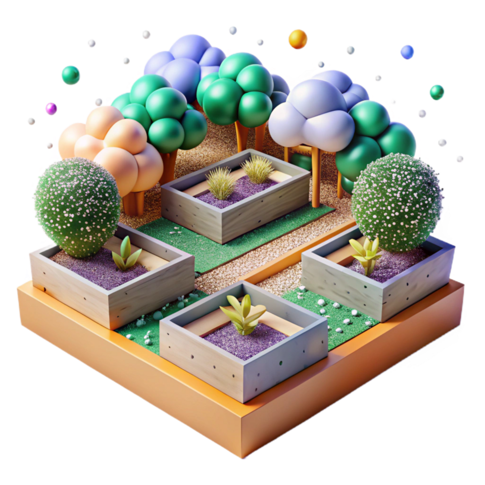 magnificent rustic Community Garden with Raised Beds Isolated high resolution png