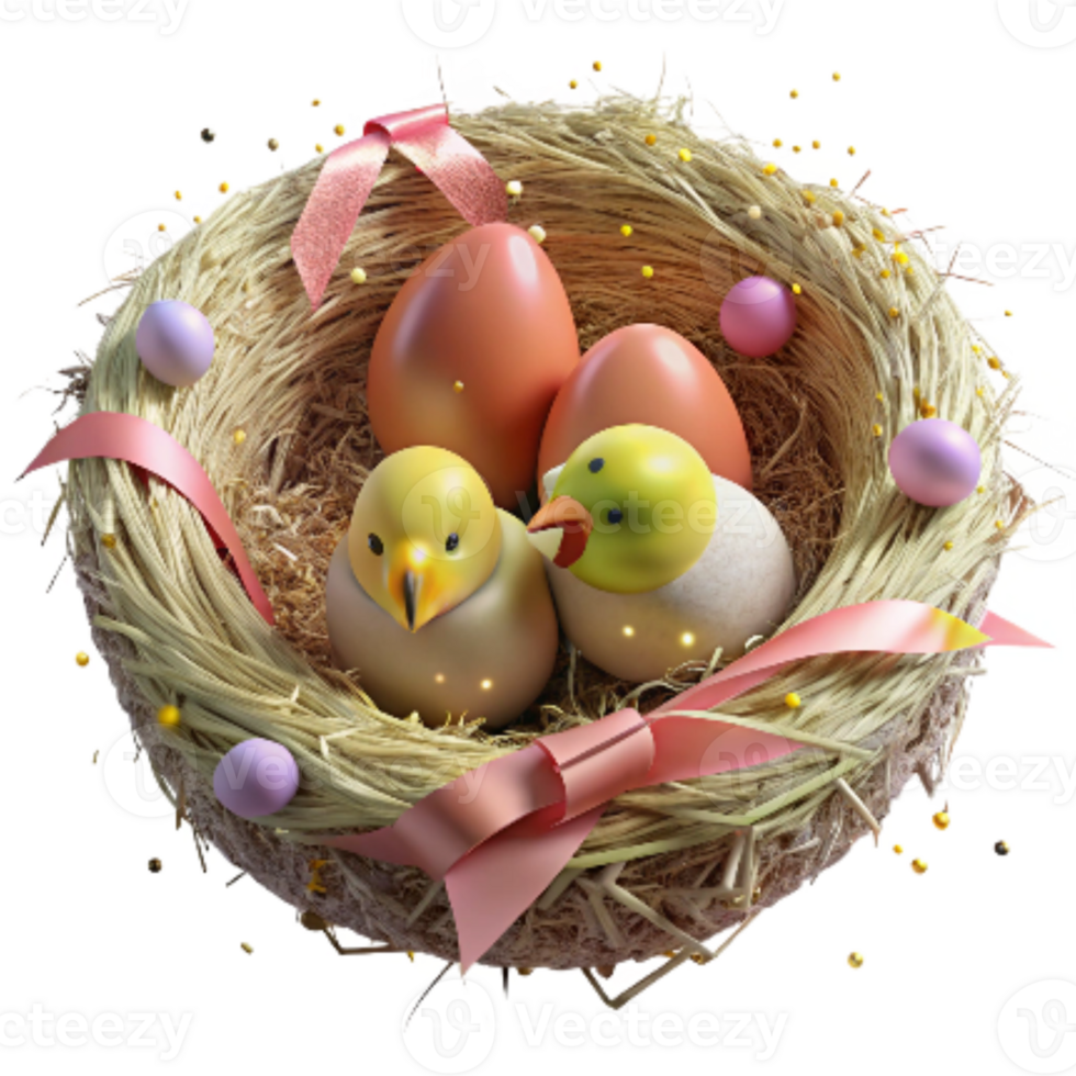 impressive vintage Bird Nest with Chicks Cutout on Transparent Background png