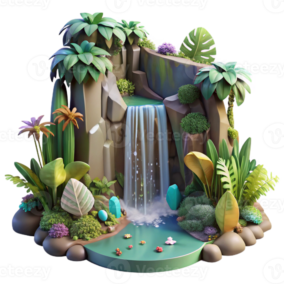 stunning minimalist Dense Jungle Waterfall Cutout professional png