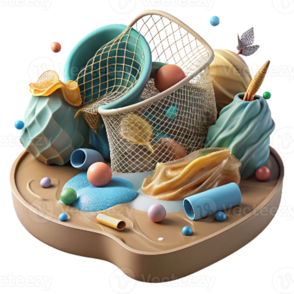 serene abstract Fishing Net and Trash Cutout Ocean Pollution professional png