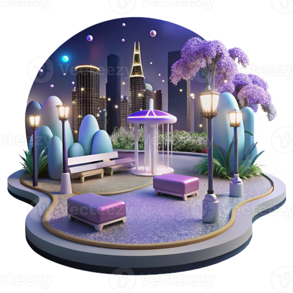 vibrant artistic Empty City Park at Night Transparent genuine png