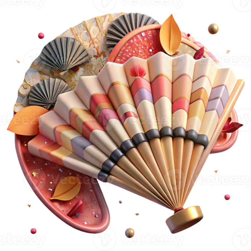 dramatic vintage Ancient Japanese Fan Painted Design Cutout authentic png