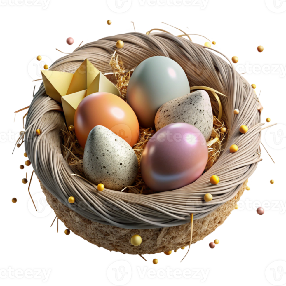 vibrant minimalist Bird Nest with Eggs Isolated on Transparent Background png
