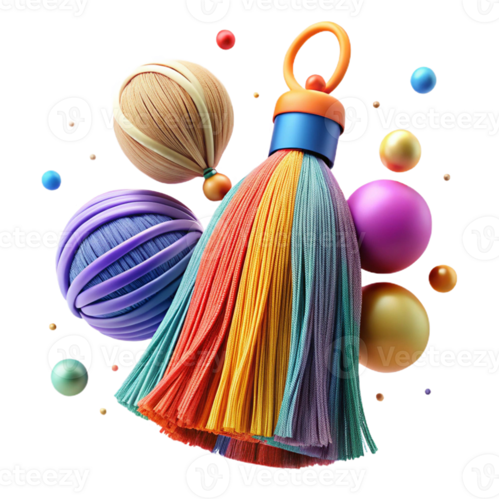 beautiful artistic Colorful Yarn Tassel Fringe Transparent Background authentic png