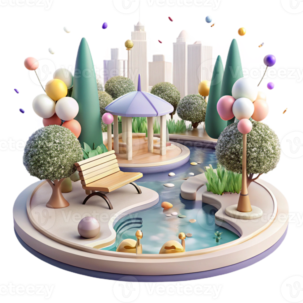 serene abstract City Park with Pond and Ducks Cutout Serene Landscape exclusive png
