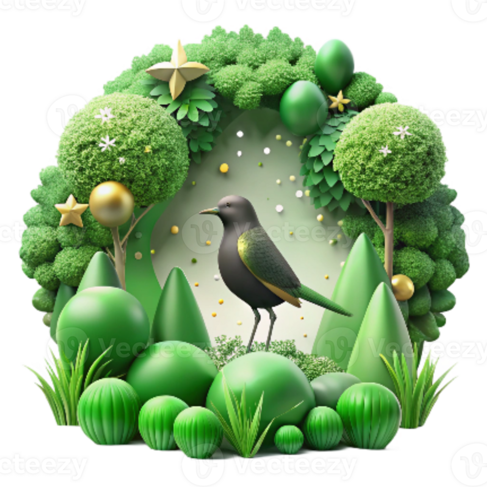 stunning vintage Bird Silhouette Against Forest Canopy Lush Green Isolated professional png