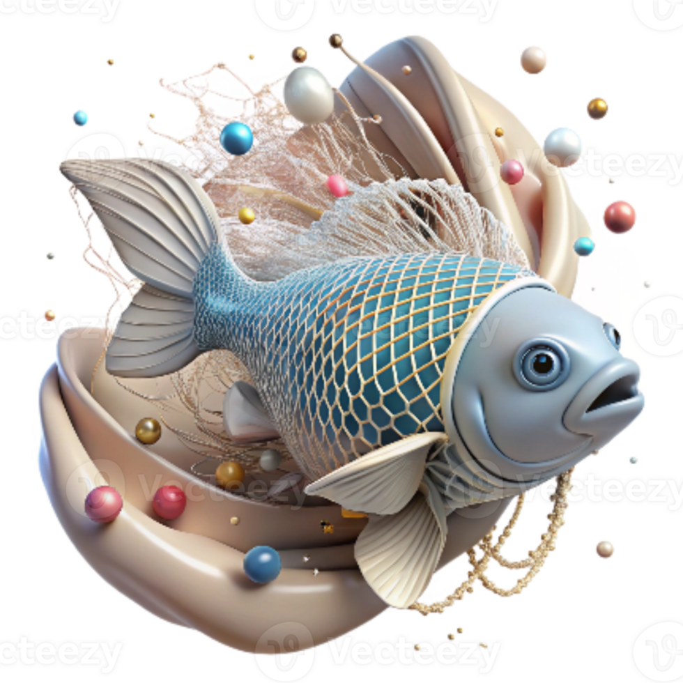 impressive vintage Fish Caught in Ghost Net Isolated Transparent Background Underwater Scene exclusive png