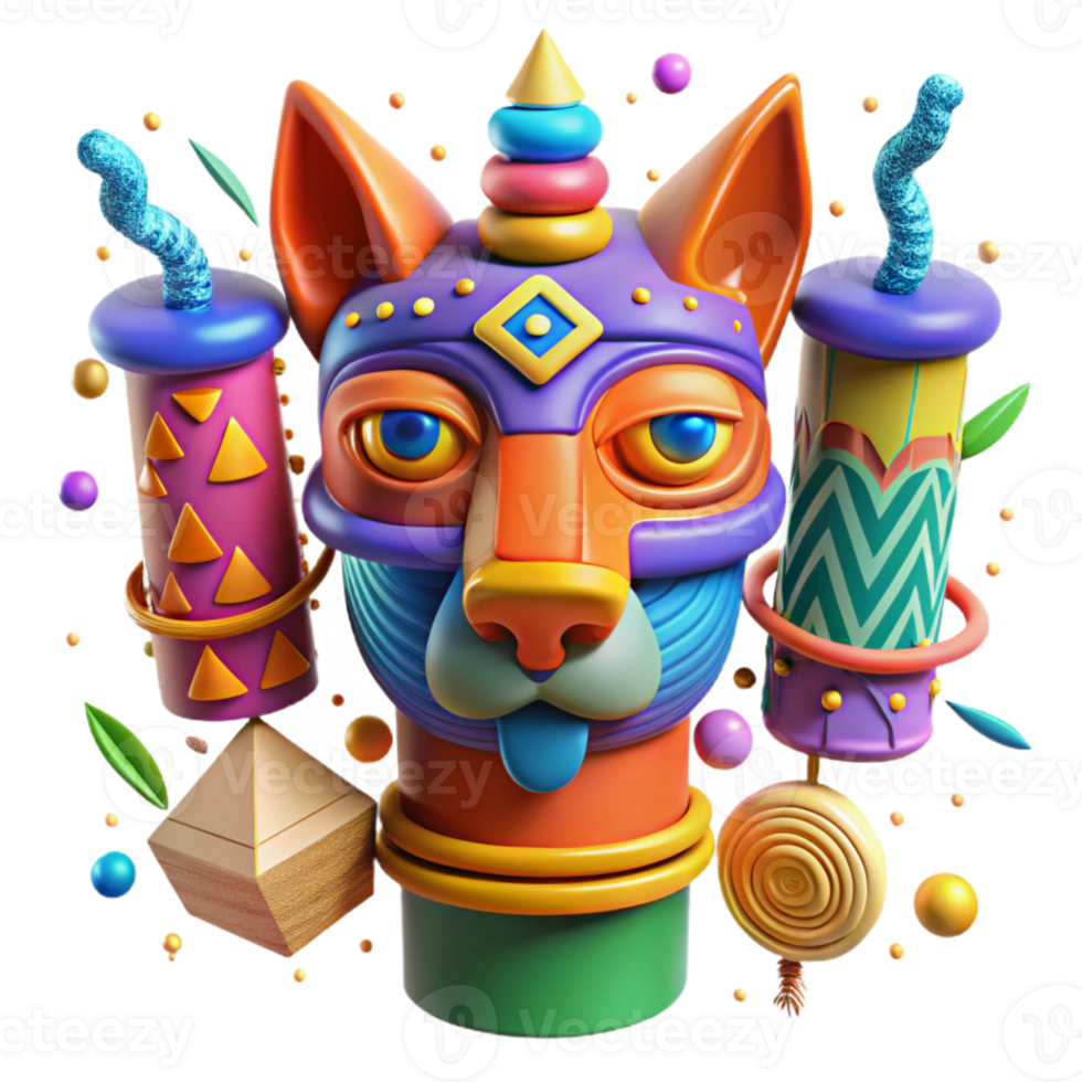 vibrant minimalist Brightly Colored Totem Depicting Animal Spirits Isolated authentic png