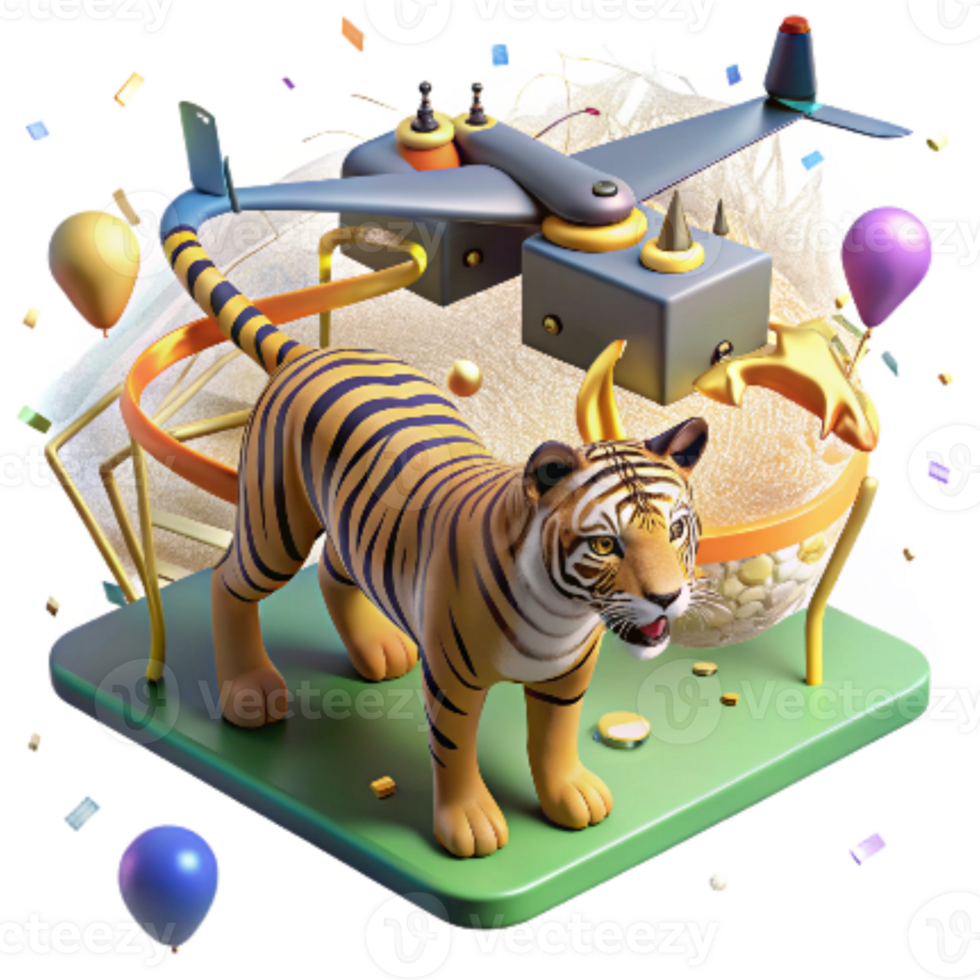 serene vintage Drone Photographing Sumatran Tiger Isolated high resolution png