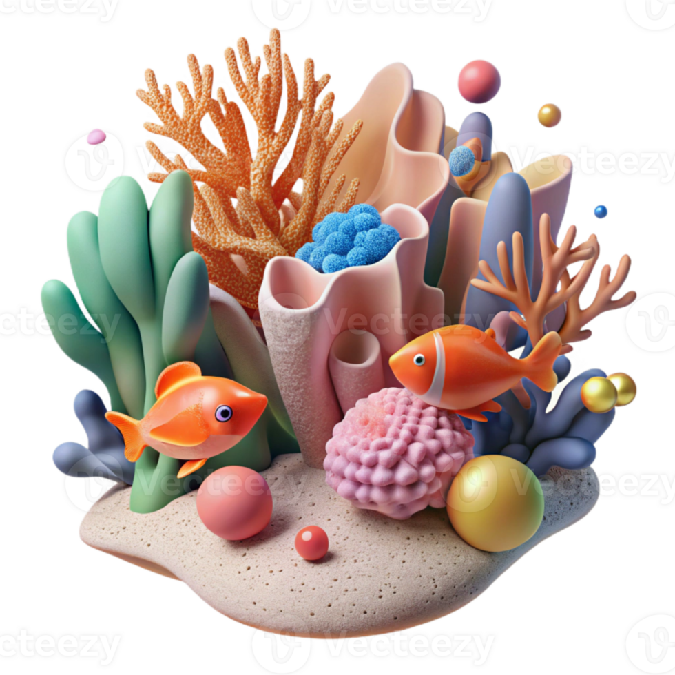 serene abstract Coral Reef Cutout with Diver Silhouette Isolated genuine png