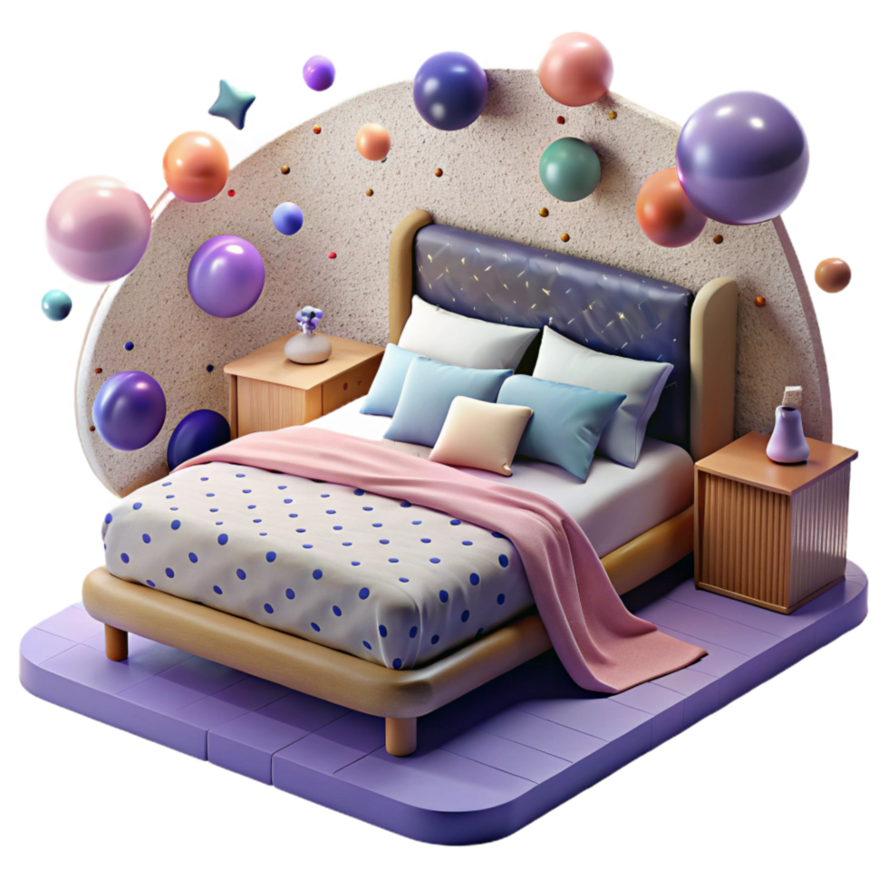 wonderful classic Bedroom with Bed and Nightstands Isolated professional png