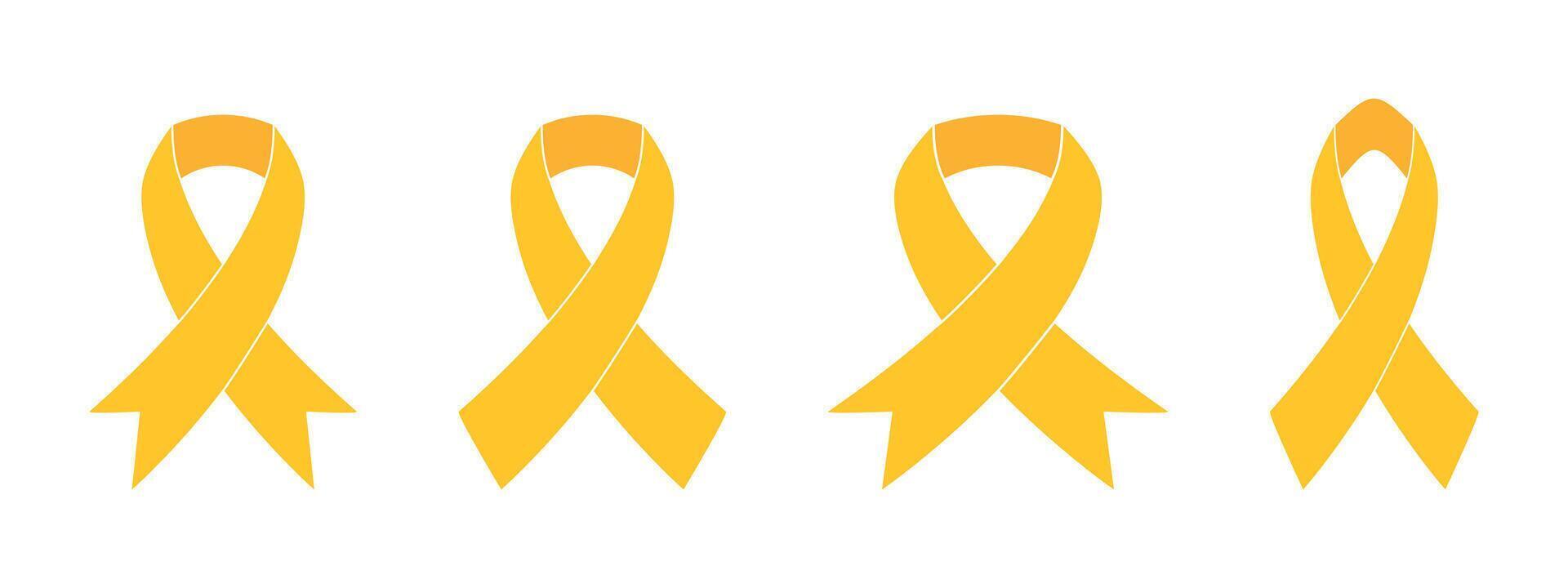 Yellow Ribbons in flat style on a white background. A set featuring various Yellow Ribbons. Yellow September is represented by a Yellow Ribbon. vector