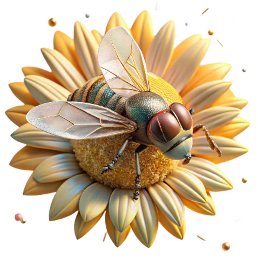 wonderful modern Close Up of Hoverfly on Sunflower Transparent Background authentic png