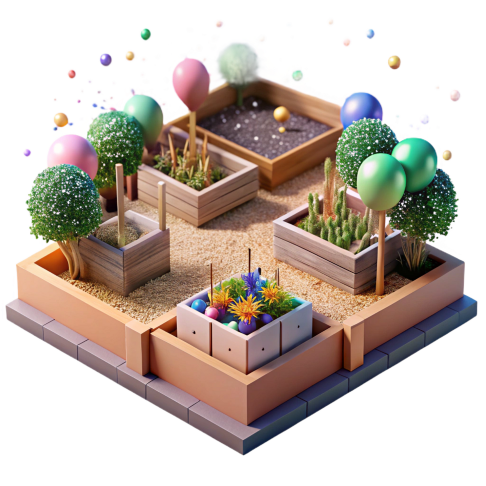 stunning abstract Community Garden with Raised Beds Isolated detailed png