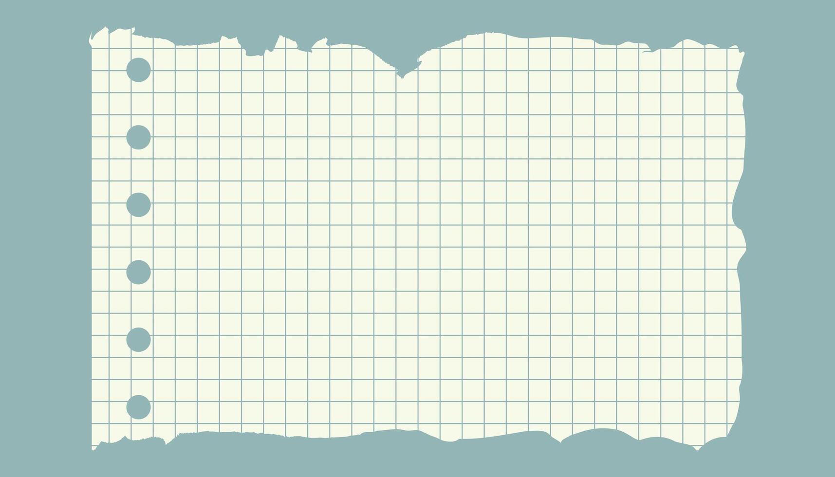 Realistic torn graph paper on a green background. Squared notebook page with a geometric design, perfect for school, notebooks, textures, and diaries. vector