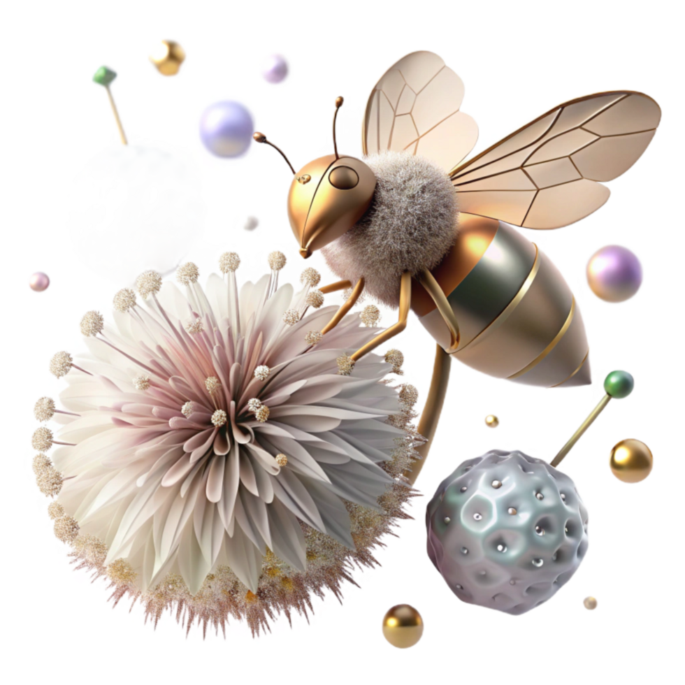 vibrant minimalist Bee on Dandelion Flower Side Angle Transparent Background professional png
