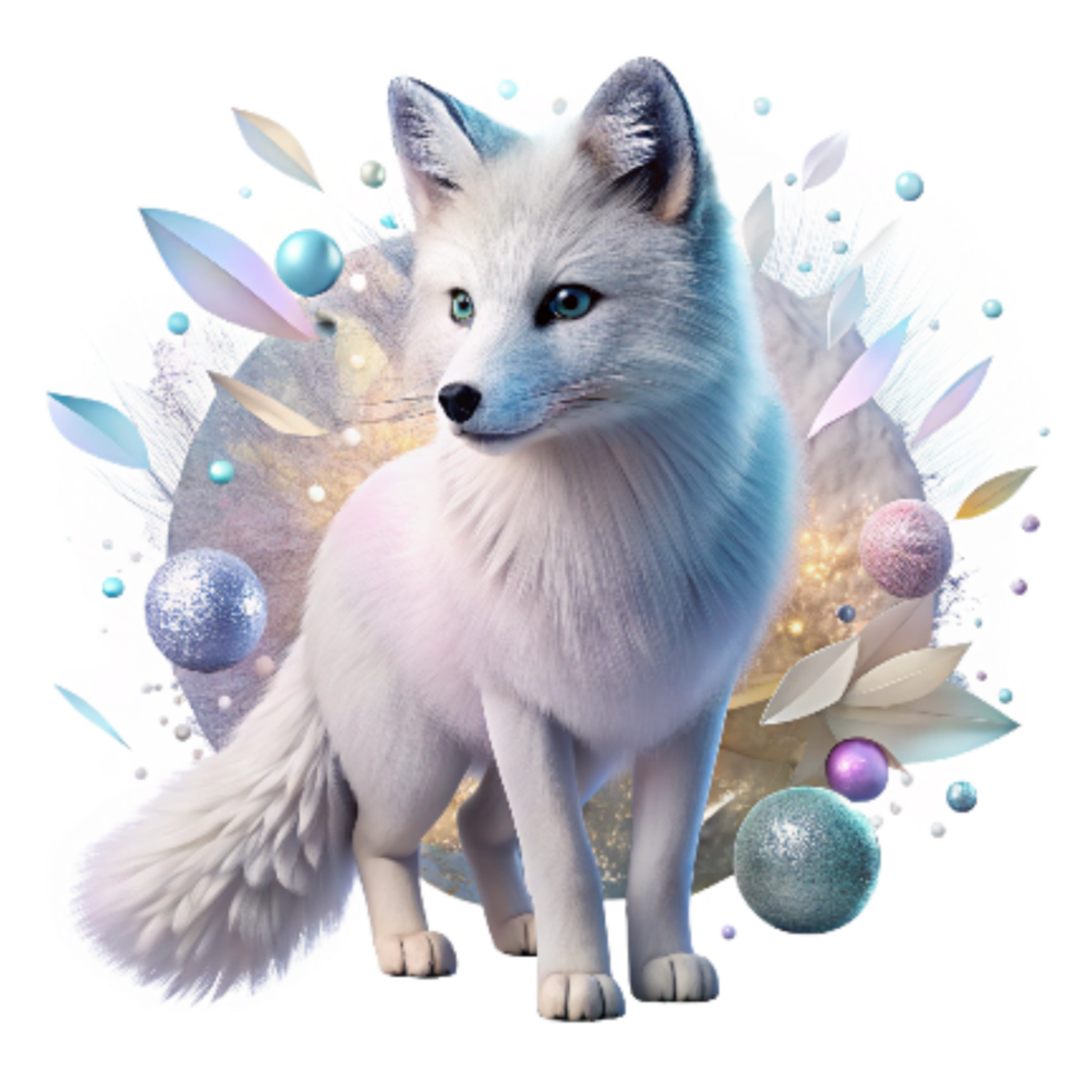 vibrant minimalist Arctic Fox Transparent Background with White Fur detailed png